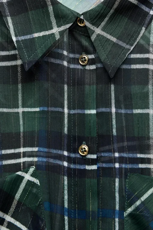 CAMISA CORTA CUADROS HILO METALIZADO