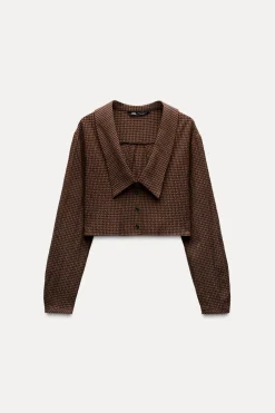 CAMISA CROP CUADROS CUELLO BOBO