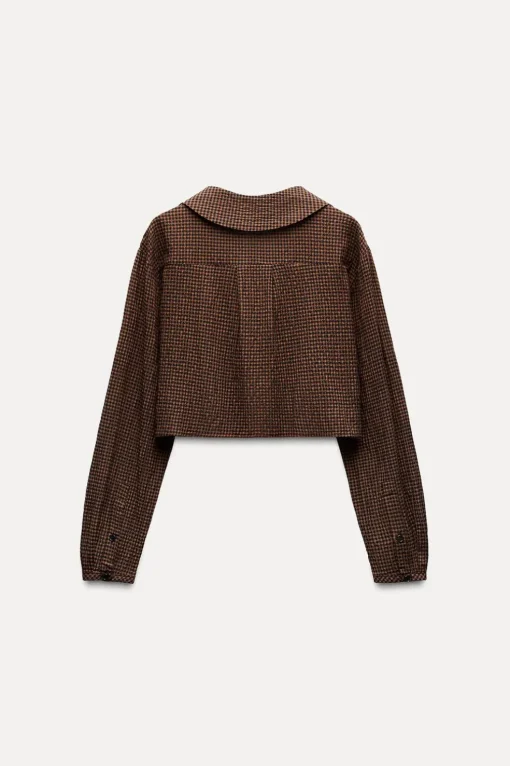 CAMISA CROP CUADROS CUELLO BOBO