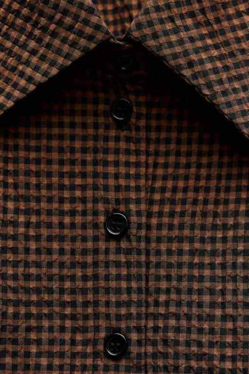 CAMISA CROP CUADROS CUELLO BOBO