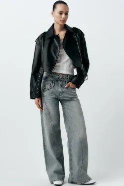CAZADORA BIKER CROP EFECTO PIEL