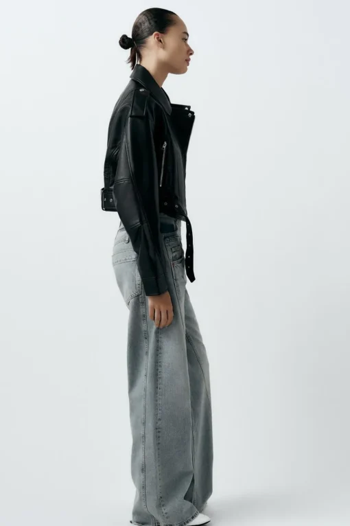 CAZADORA BIKER CROP EFECTO PIEL