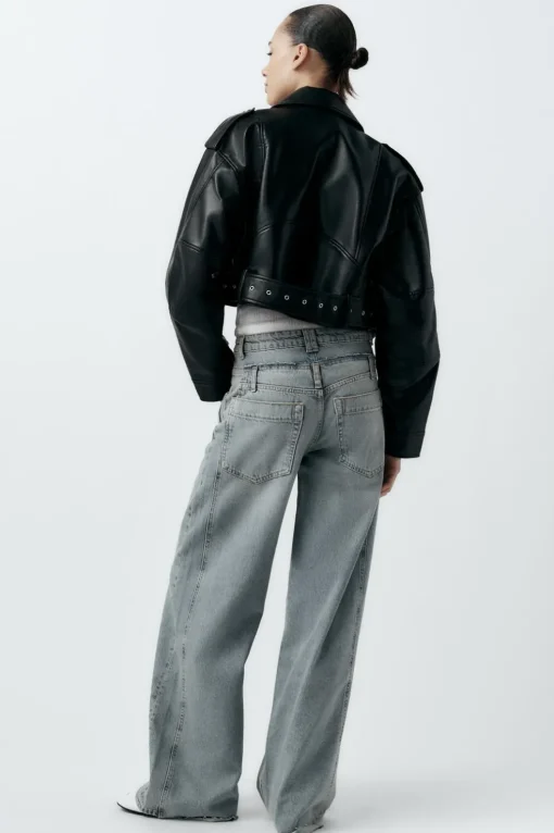 CAZADORA BIKER CROP EFECTO PIEL