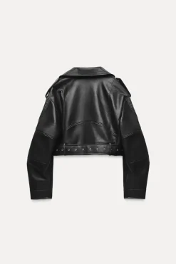 CAZADORA BIKER CROP EFECTO PIEL