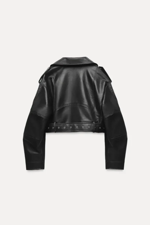 CAZADORA BIKER CROP EFECTO PIEL