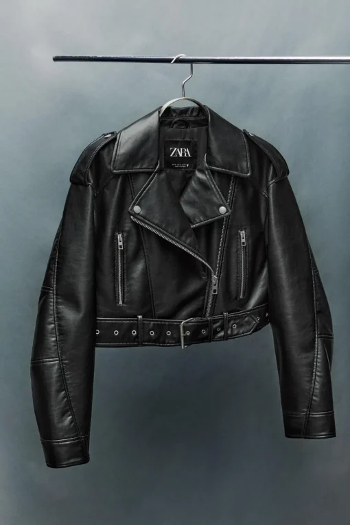 CAZADORA BIKER CROP EFECTO PIEL