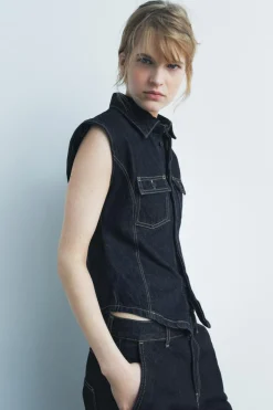 CHALECO DENIM PESPUNTES ZW COLLECTION