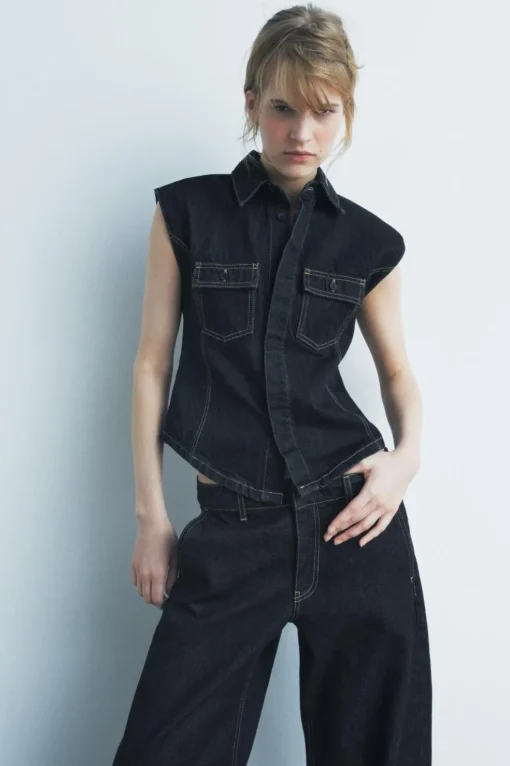 CHALECO DENIM PESPUNTES ZW COLLECTION