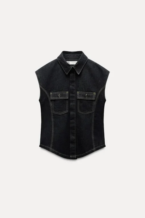 CHALECO DENIM PESPUNTES ZW COLLECTION