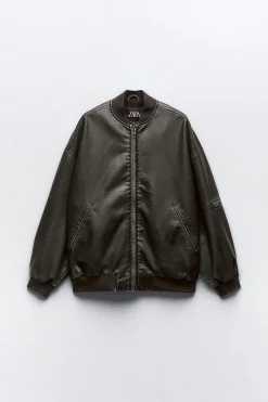 CHAQUETA BOMBER OVERSIZE EFECTO PIEL DESGASTADA