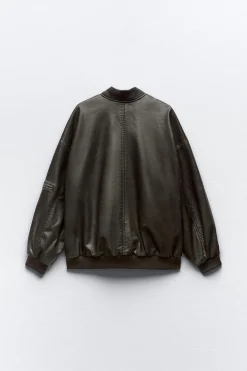 CHAQUETA BOMBER OVERSIZE EFECTO PIEL DESGASTADA