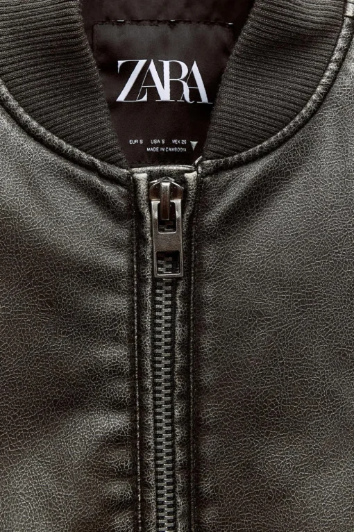 CHAQUETA BOMBER OVERSIZE EFECTO PIEL DESGASTADA