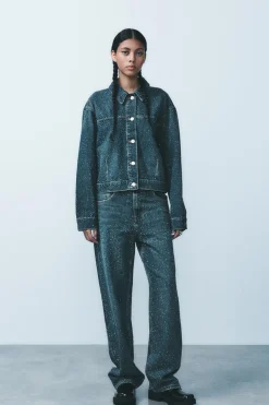 JEANS TRF RELAXED OVERSIZE TAPERED STRASS TIRO ALTO