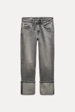JEANS TRF STOVE PIPE FOLDED TIRO ALTO