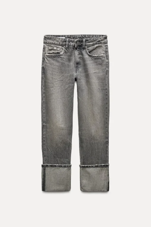 JEANS TRF STOVE PIPE FOLDED TIRO ALTO