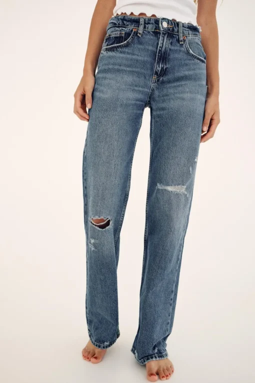 JEANS TRF WIDE LEG ROTOS TIRO MEDIO