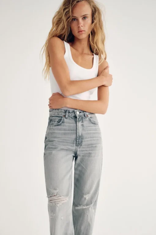 JEANS TRF WIDE LEG ROTOS TIRO ALTO