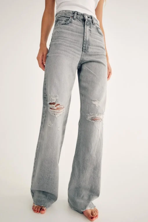 JEANS TRF WIDE LEG ROTOS TIRO ALTO