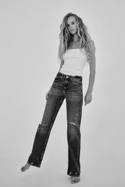 JEANS TRF WIDE LEG ROTOS TIRO MEDIO