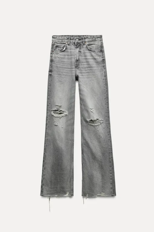 JEANS TRF WIDE LEG ROTOS TIRO ALTO
