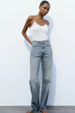 JEANS TRF WIDE LEG TIRO ALTO
