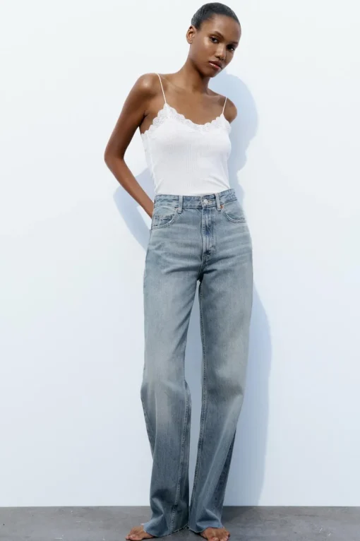 JEANS TRF WIDE LEG TIRO ALTO