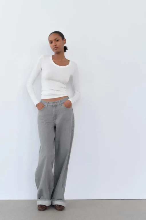 JEANS TRF WIDE LEG TIRO ALTO TRABILLA