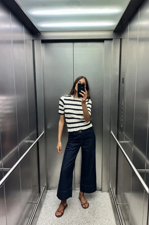 JEANS Z1975 WIDE LEG CROPPED TIRO ALTO NERVIO FRONTAL