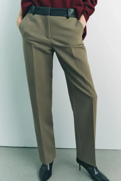 PANTALÓN COMBINADO CINTURA EFECTO PIEL