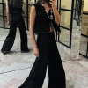 PANTALÓN SATINADO EFECTO ARRUGADO