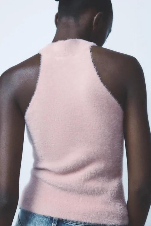 TOP HALTER EFECTO PELO PERLAS