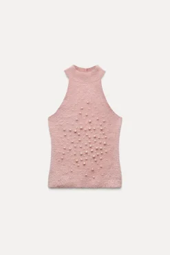 TOP HALTER EFECTO PELO PERLAS