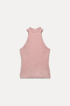 TOP HALTER EFECTO PELO PERLAS