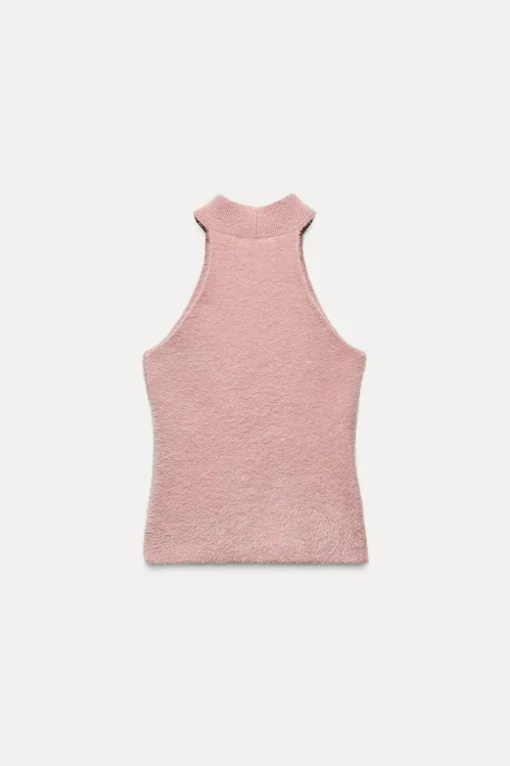 TOP HALTER EFECTO PELO PERLAS