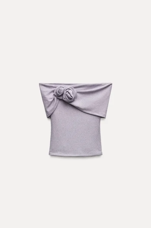 TOP HILO METALIZADO FLORES RELIEVE