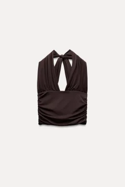 TOP POLIAMIDA HALTER FRUNCE