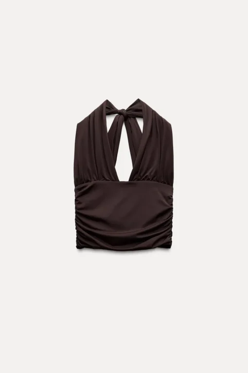 TOP POLIAMIDA HALTER FRUNCE