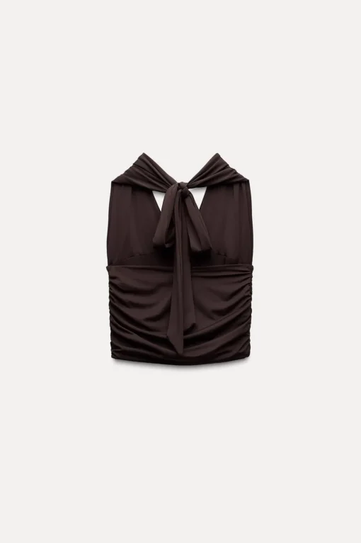 TOP POLIAMIDA HALTER FRUNCE