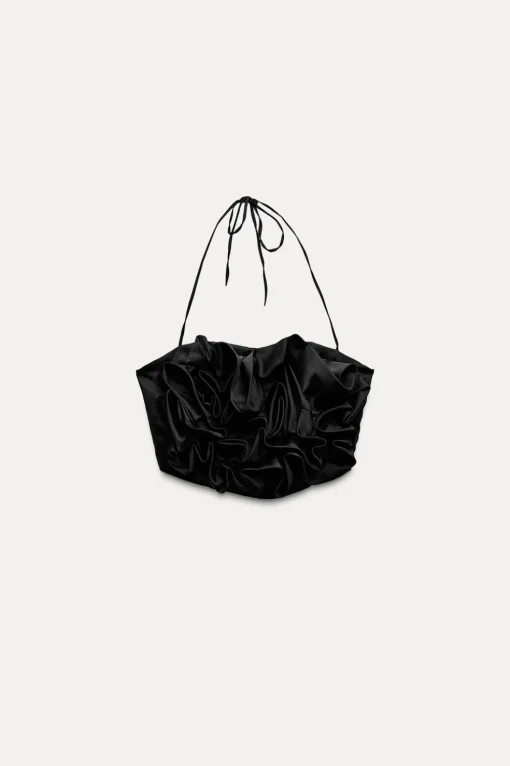 TOP SATINADO HALTER FLOR RELIEVE