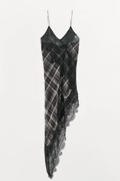 VESTIDO ASIMÉTRICO CUADROS ENCAJE