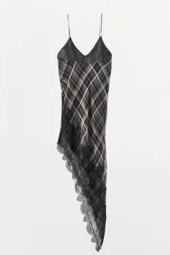 VESTIDO ASIMÉTRICO CUADROS ENCAJE