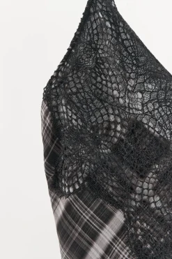 VESTIDO ASIMÉTRICO CUADROS ENCAJE