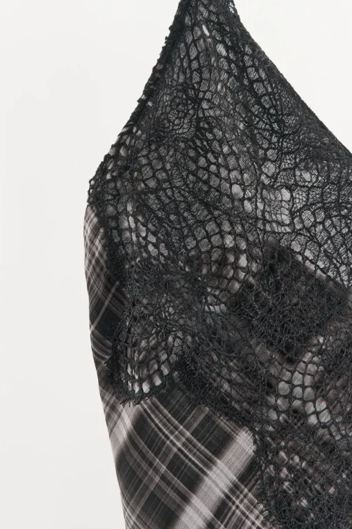 VESTIDO ASIMÉTRICO CUADROS ENCAJE