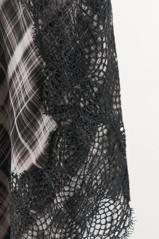 VESTIDO ASIMÉTRICO CUADROS ENCAJE