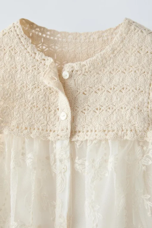 VESTIDO COMBINADO CROCHET Y BORDADOS