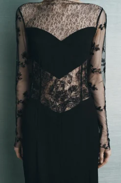 VESTIDO COMBINADO ENCAJE ABALORIOS