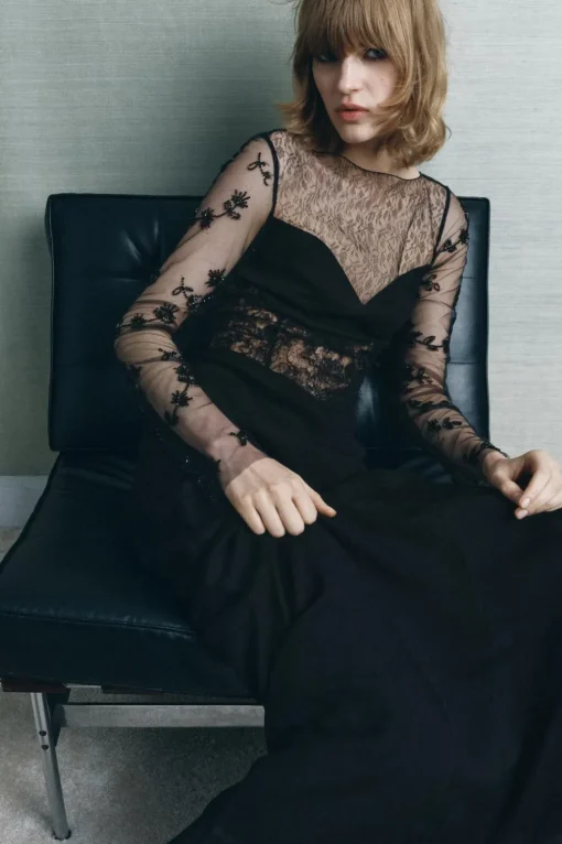 VESTIDO COMBINADO ENCAJE ABALORIOS