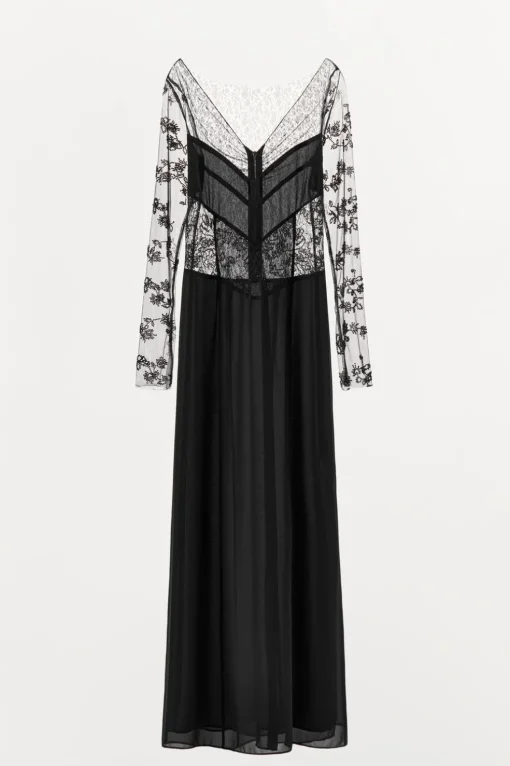 VESTIDO COMBINADO ENCAJE ABALORIOS