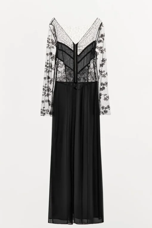 VESTIDO COMBINADO ENCAJE ABALORIOS