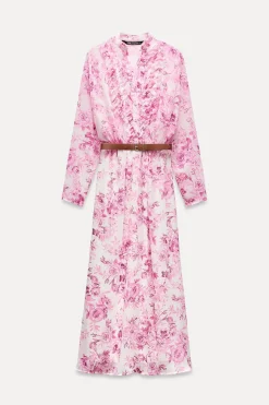 VESTIDO ESTAMPADO VOLANTES CINTURÓN